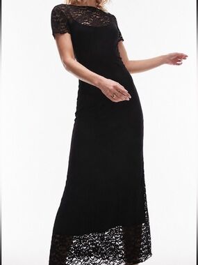 Topshop lace long sleeve maxi dress in black